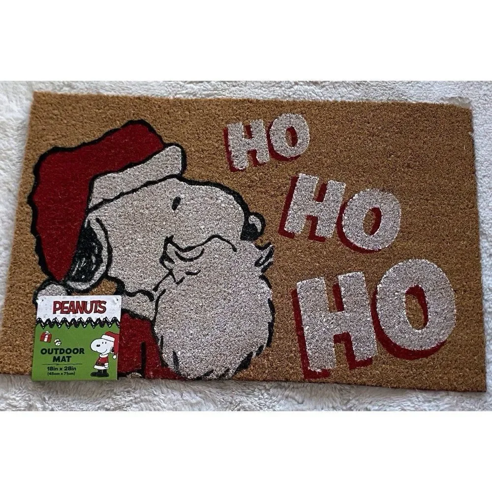 Peanuts Snoopy In Santa Suit Hat Christmas Coir Door Mat 18 X 28” HO HO‎ HO NEW